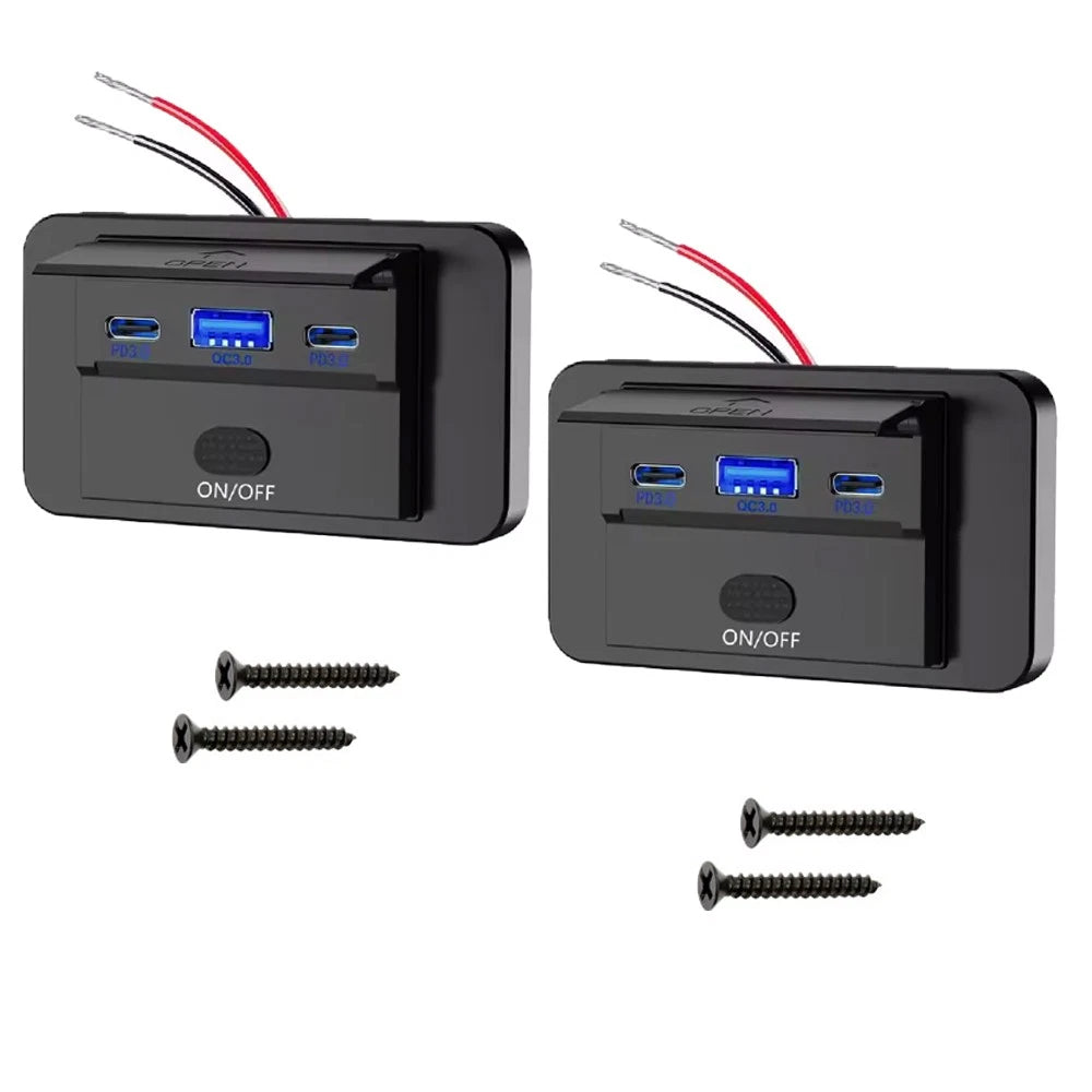 2X Dual USB PD + QC3.0 Car Fast Charger Socket Power Outlet Panel 12-24V