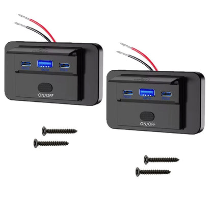 2X Dual USB PD + QC3.0 Car Fast Charger Socket Power Outlet Panel 12-24V