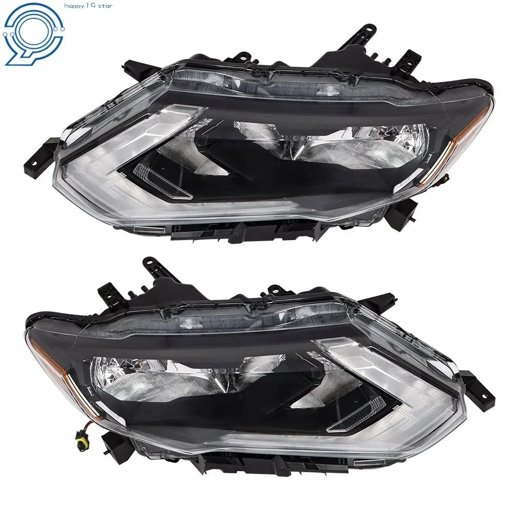 Set of 2 Headlights for Nissan Rogue (2017–2019) Chrome Housing Clear