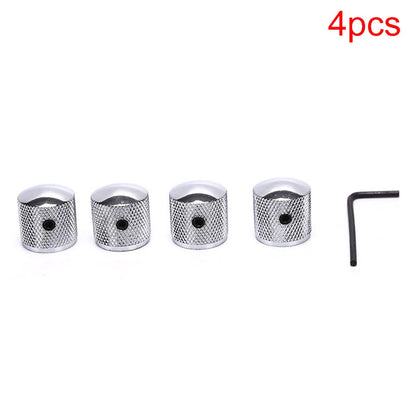 Set of 4 Metal Barrel Guitar Knobs with Inner Hexagon Spanner - Silver