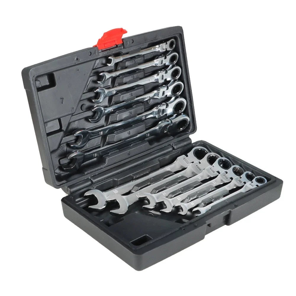 12-Pc Flexible Ratcheting Wrench Set for Metric Combination Spanner (8-19mm)