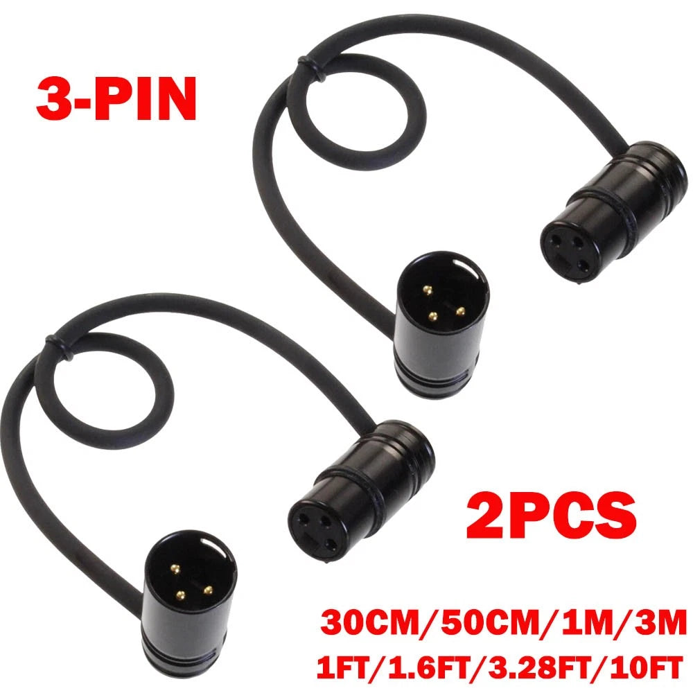 2Pcs Low-Profile Right-Angle 3 Pin XLR Male to Female Cable