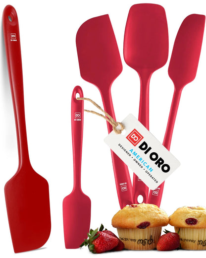 Set of 5 Silicone Spatulas for Kitchen Cooking - Red Rubber
