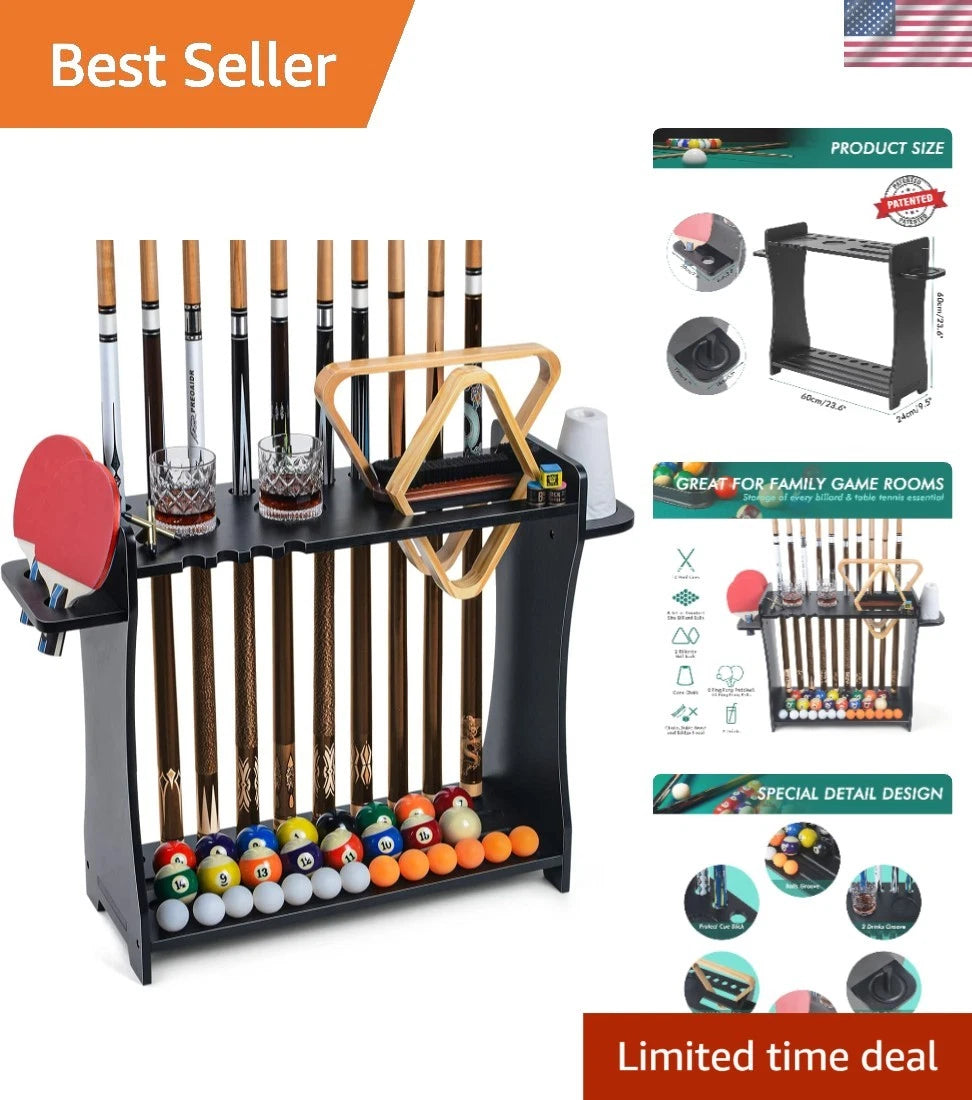 Durable Black Finish Pool Cue Rack for Game Room