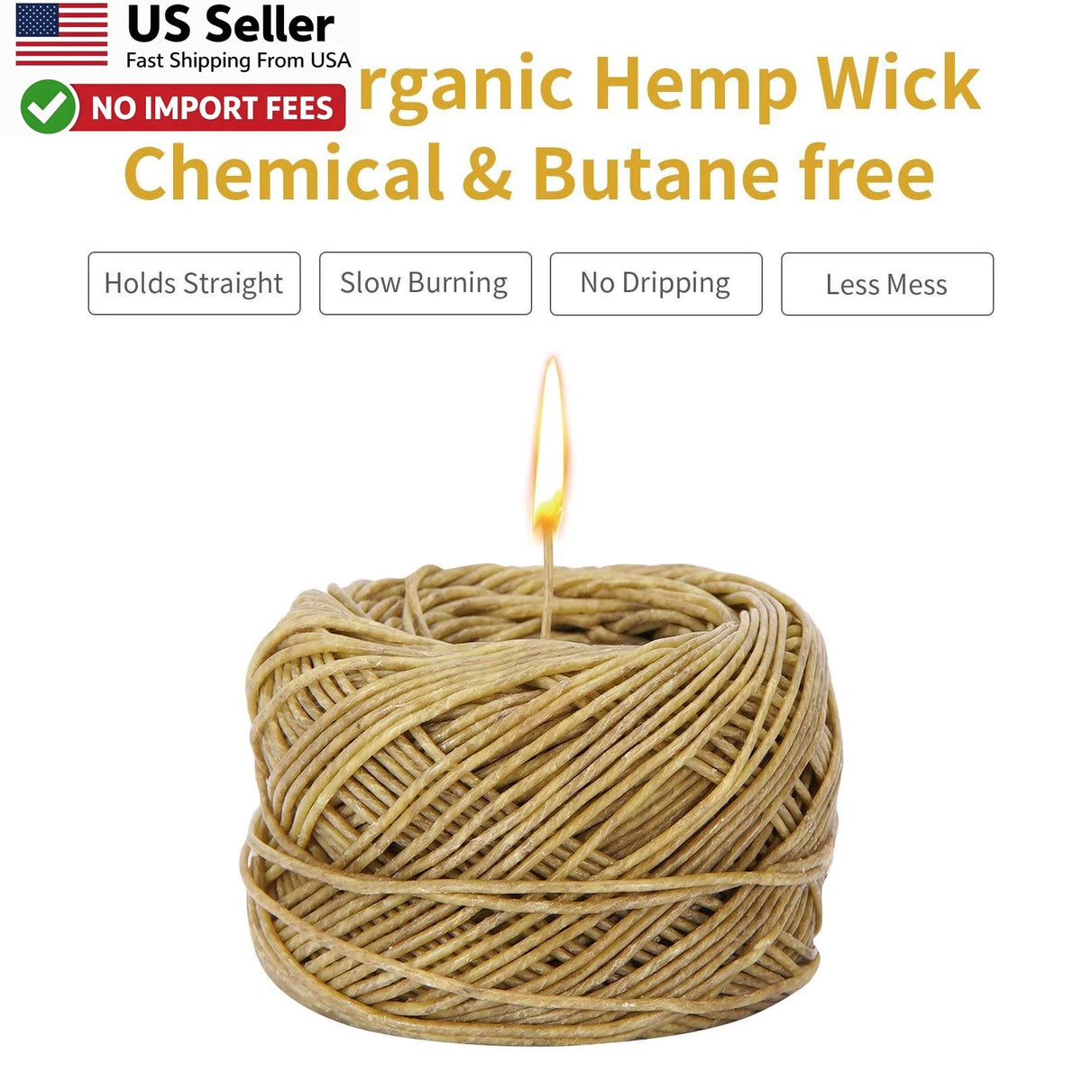Organic Hemp Wick 200 Ft Beeswax Coated Slow Burn Candle Lighter Wick