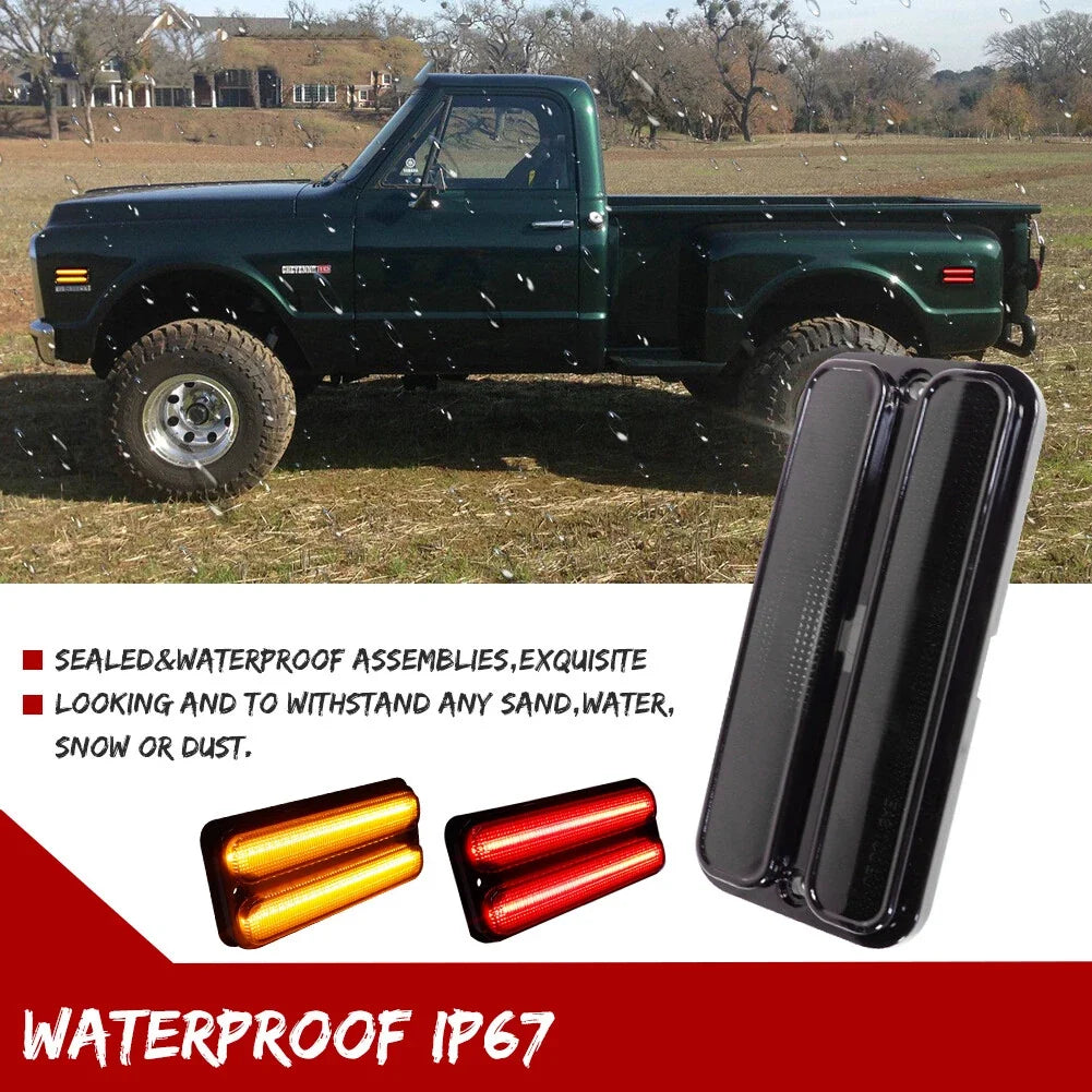 Set of 4 Amber & Red Side Marker Lights for Chevy GMC Truck (1968–1972)