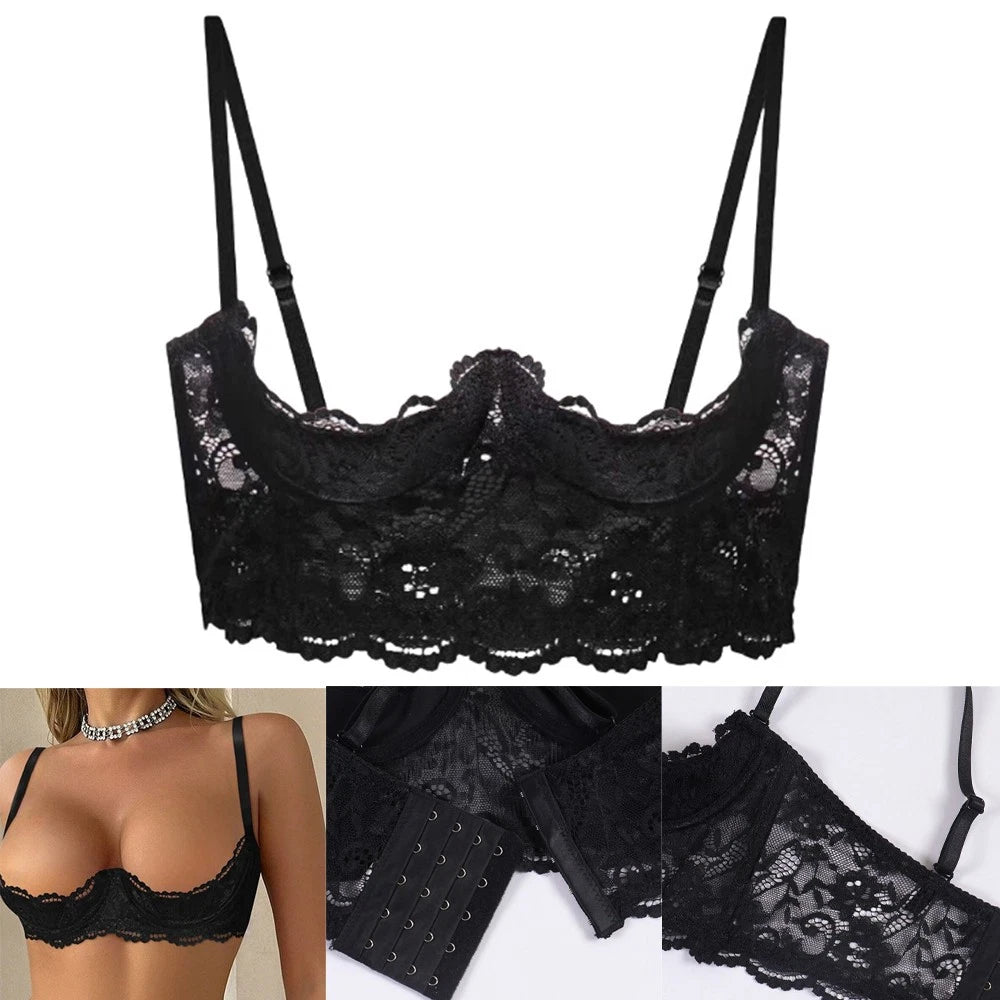 Lace Half Cup Underwired Bra for Women - Sexy Open Nipple Lingerie