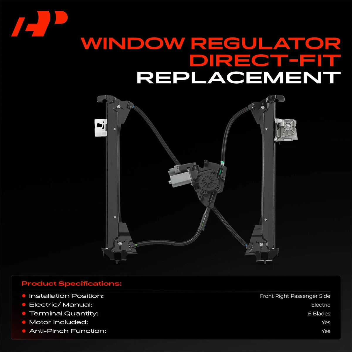 Front Right Power Window Regulator with Motor for Tesla Model S (2012–2020) 824012Y000, 600665100L