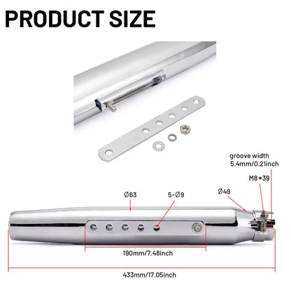 2X Chrome Exhaust Pipe Muffler for Motorcycle (Cafe Racer, Bobber, Chopper)