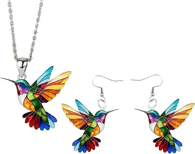 Necklace for Women - Large Colorful Hummingbird Design