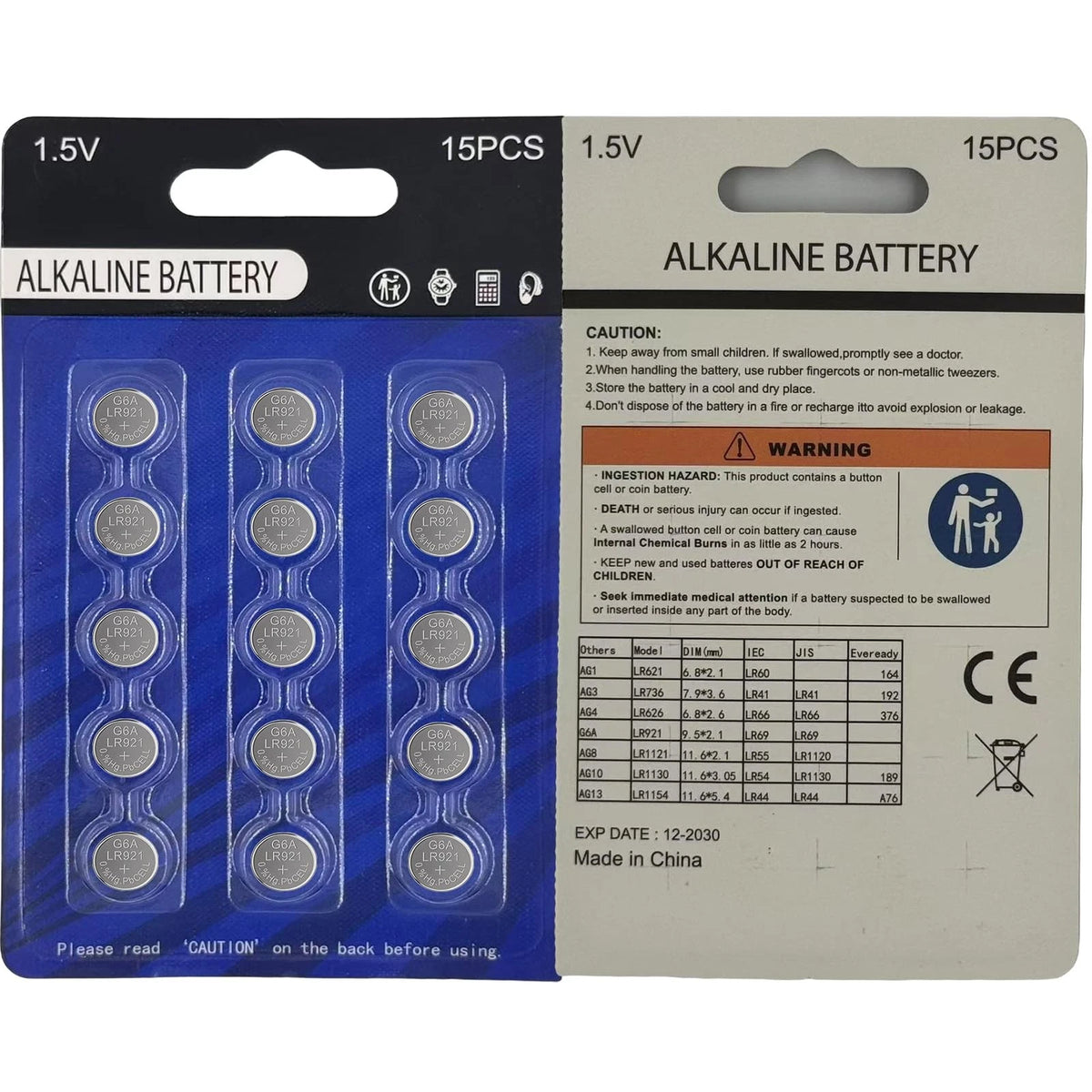 15 Pack Alkaline Button Battery for Youchen AG6 LR920 (371, 370, SR920SW)