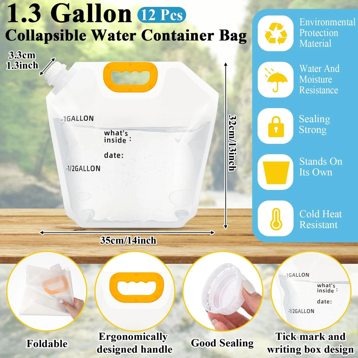 12 Pack Collapsible Water Storage Bag for Camping (No Part Numbers)
