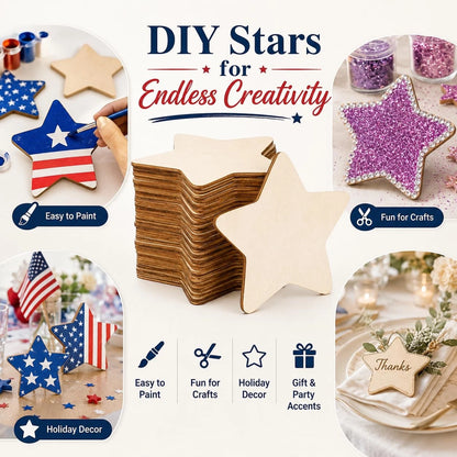 50pcs Wooden Star Cutouts for Painting