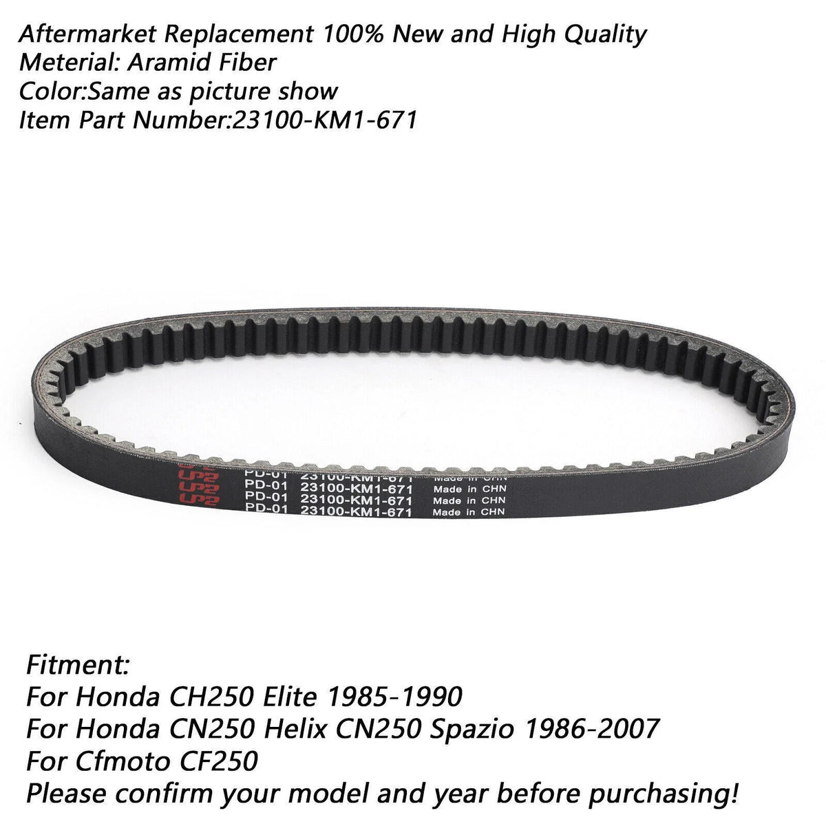Drive Belt 23100-KM1-671 for Honda CH250 Elite CN250 Helix Spazio (–)