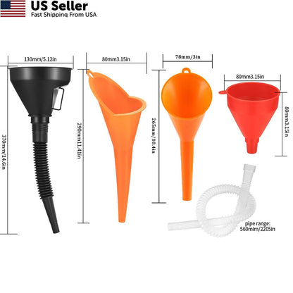 Set of 4 Automotive Funnels for Wide Mouth Fuel (Orange, Black, Red)