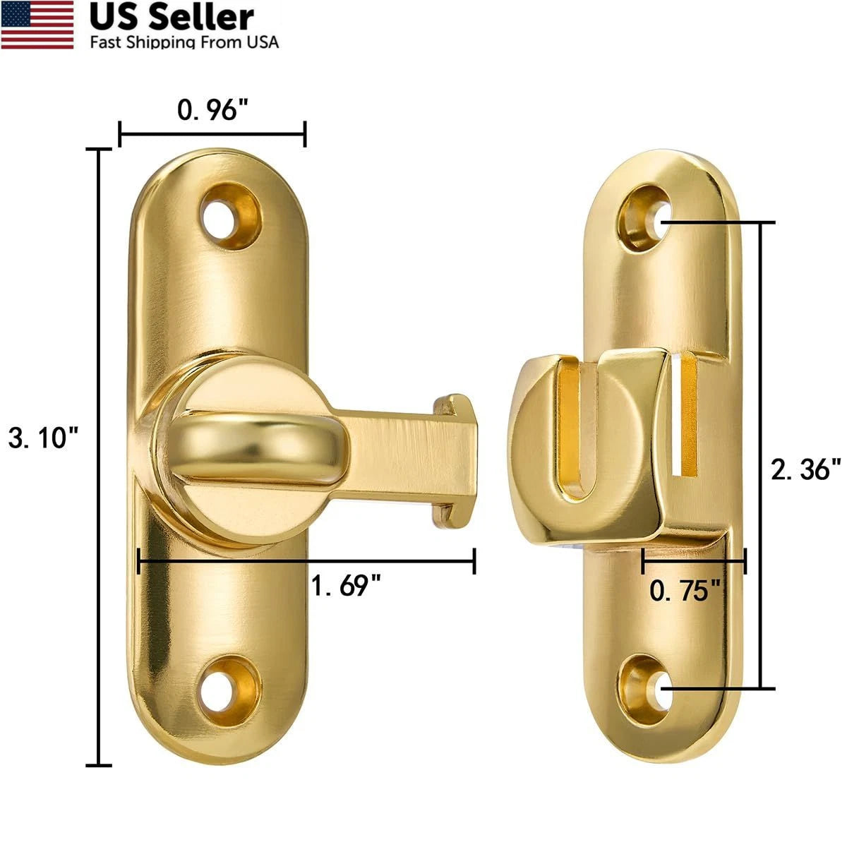 2X Barn Door Latches for Wocoe Gold (90/180°) - Right Angle Lock, Zinc Alloy