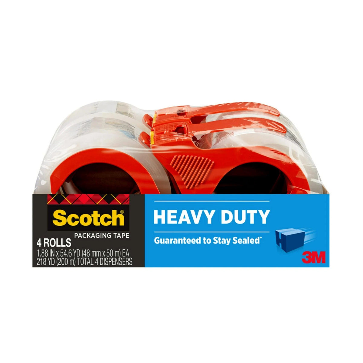 Set of 4 Heavy Duty Shipping Packing Tape Rolls, Clear, Transparent