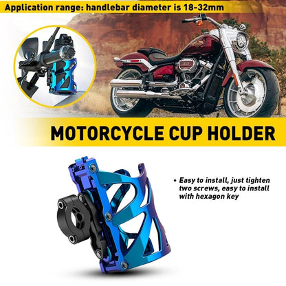 Drink Holder for Motorcycle (Handlebar Cage, Durable, Blue)