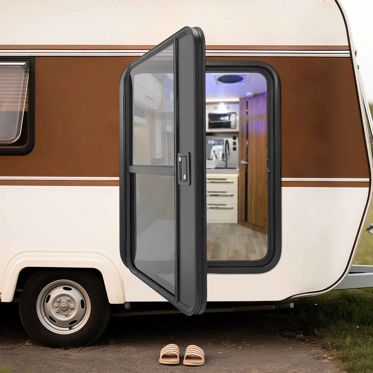 28" x 38" Entry Door for RV Camper Teardrop Trailer (Black, Left Driver Side)