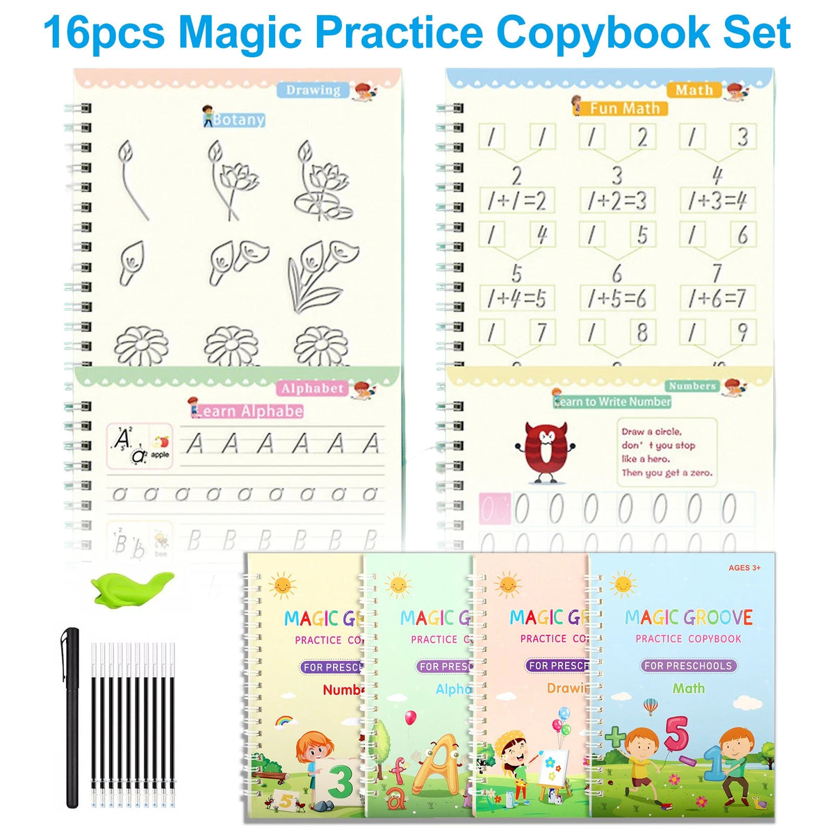 16X Reusable Magic Practice Copybook for Boys, Girls