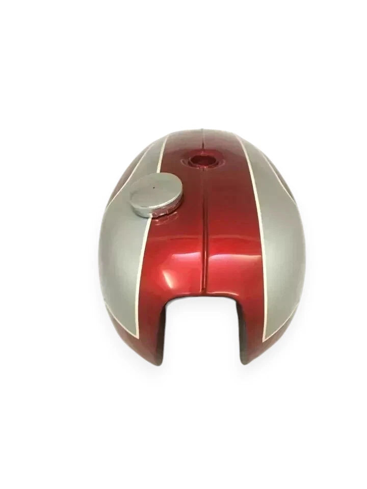 Petrol Fuel Gas Tank with Cap for Triumph T120 (Cherry & Silver)