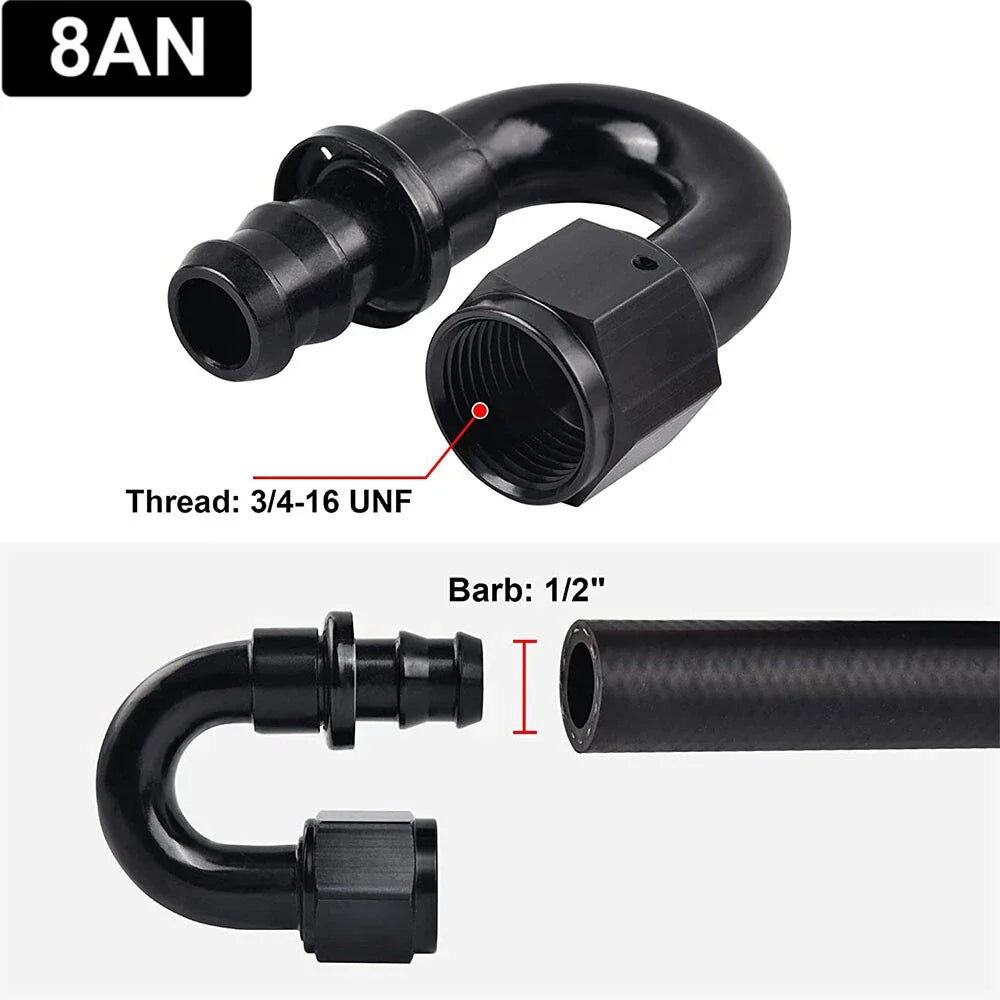 2PCS 8AN 180° Push-On Lock Hose Fitting for Oil Fuel Gas Lines (2010–2019)