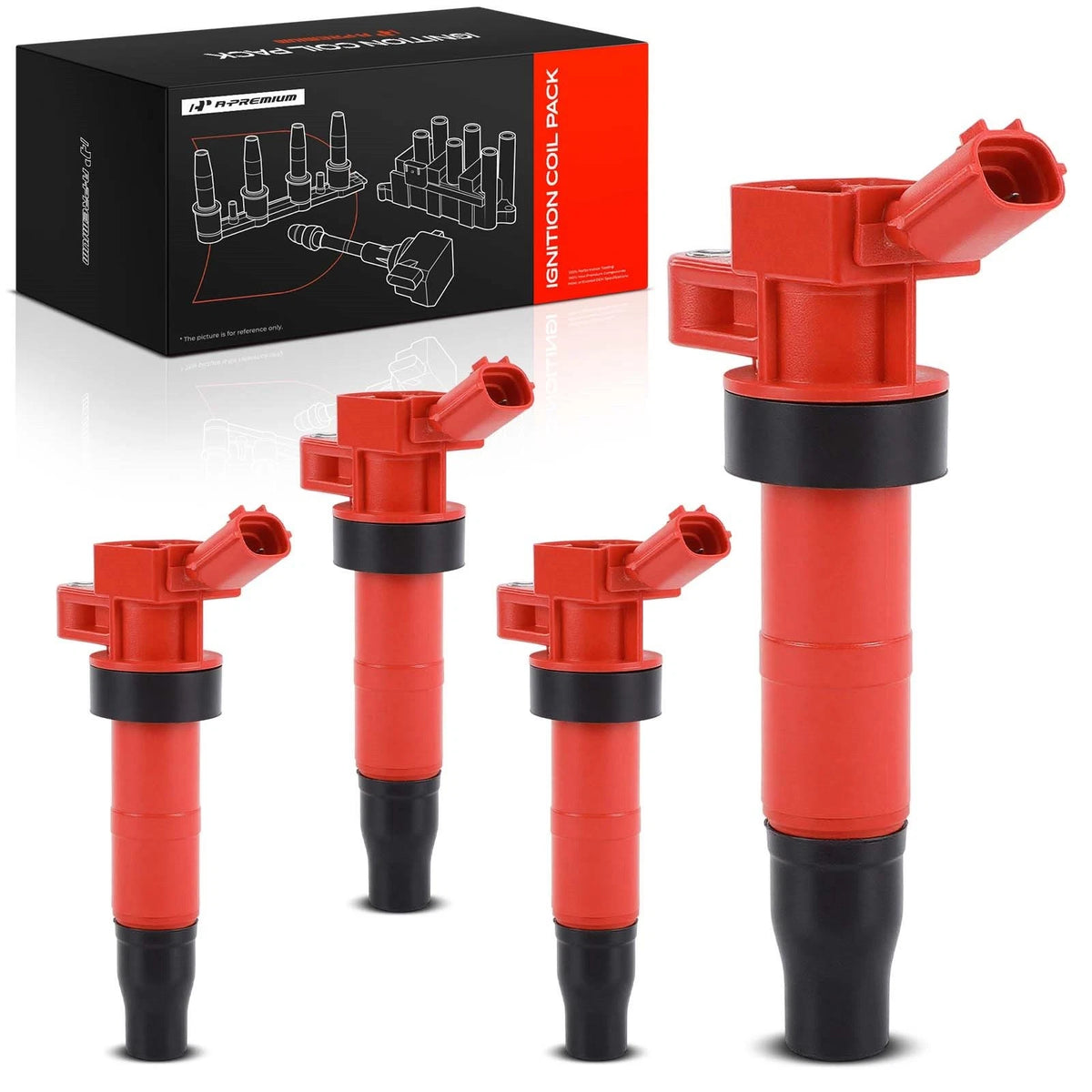 Set of 4 Red Ignition Coils for Hyundai Sonata Santa Fe Kia Optima Sorento (273003F100, 273013F100, 273002G000, UF611)