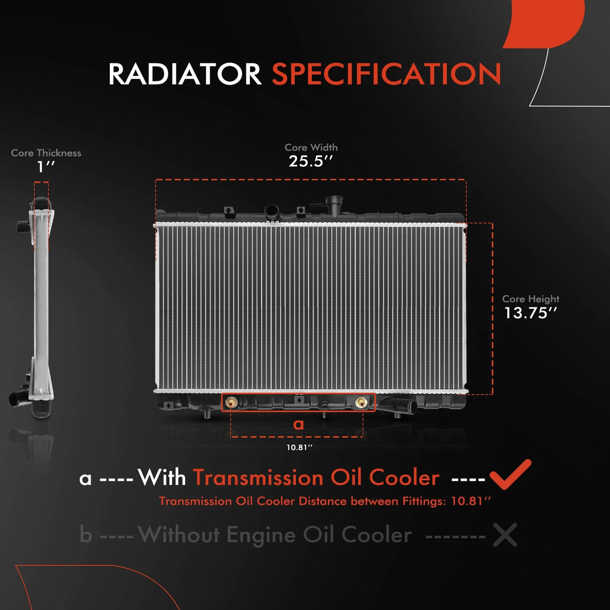 Radiator with Transmission Oil Cooler for Kia Rio (2001–2002)