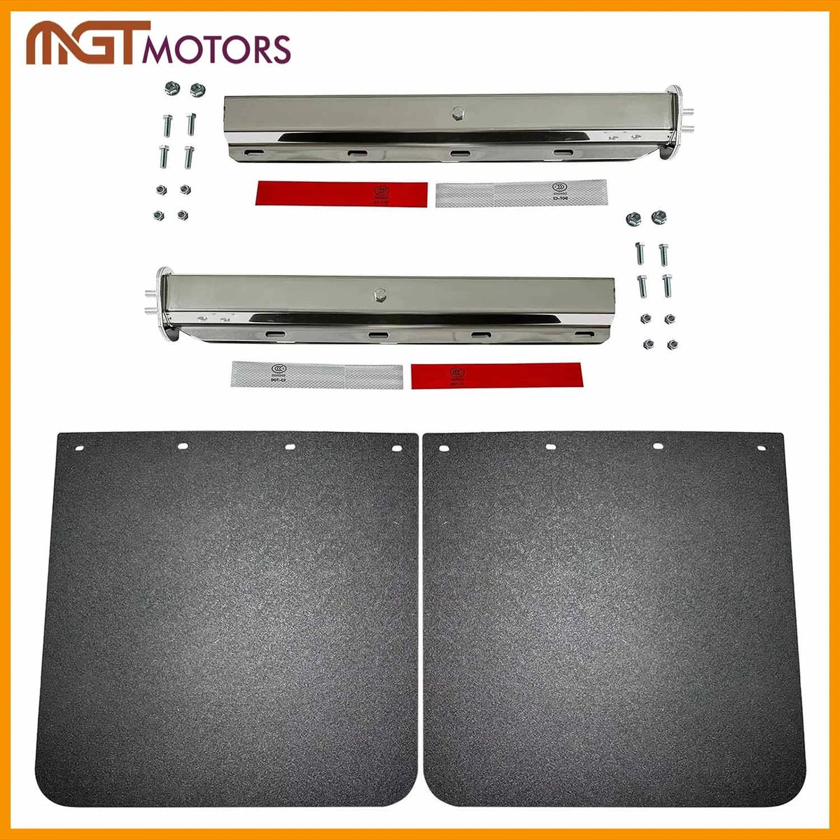 Pair Mud Flaps for Semi Truck Trailer (24"x30", 1.125" Hanger Kit, Stainless)