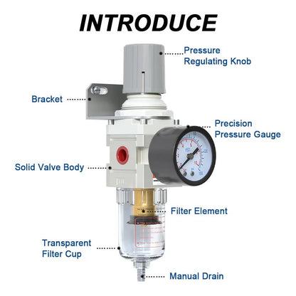 1/4" NPT Air Filter Regulator Combo for Air Tools (2010–2023)