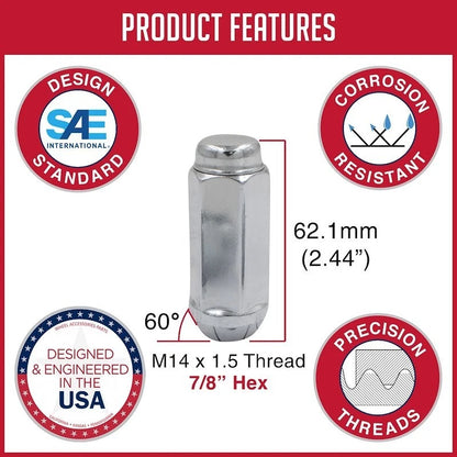 32 Chrome Xtra Long Lug Nut Kit for F250 (2003–2025) M14x1.5 13K848XL