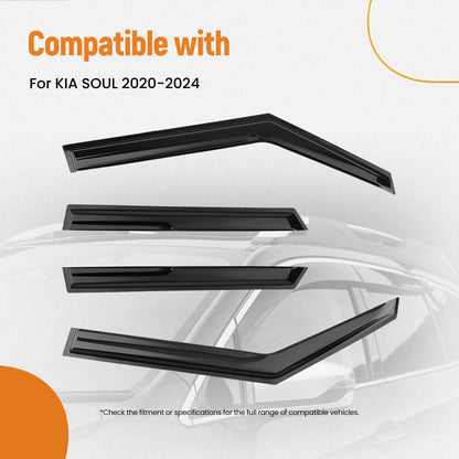 Set of 4 Window Rain Visors for KIA Soul (2020–2024) Outside Mount Black