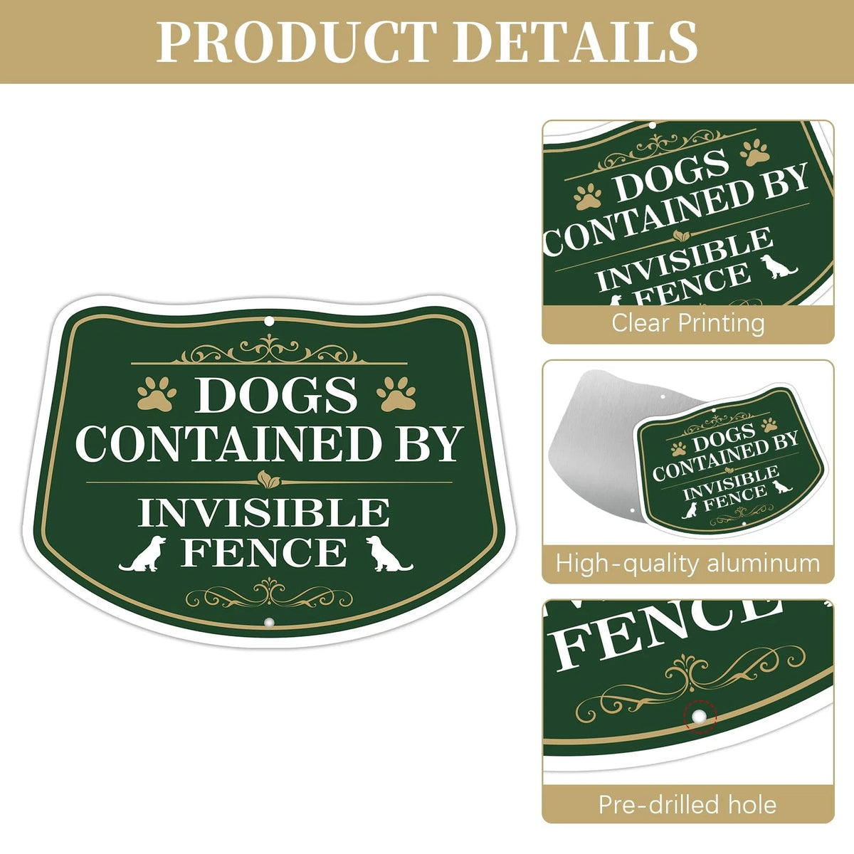 Pack of 2 Dogs Contained by Fence Signs - 10” x 7” Rust Free Aluminum