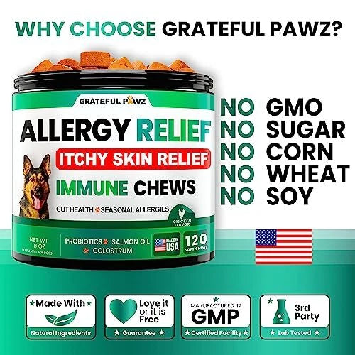 Dog Allergy Relief Chews for Dogs (Probiotics, Omega 3 Fish Oil)