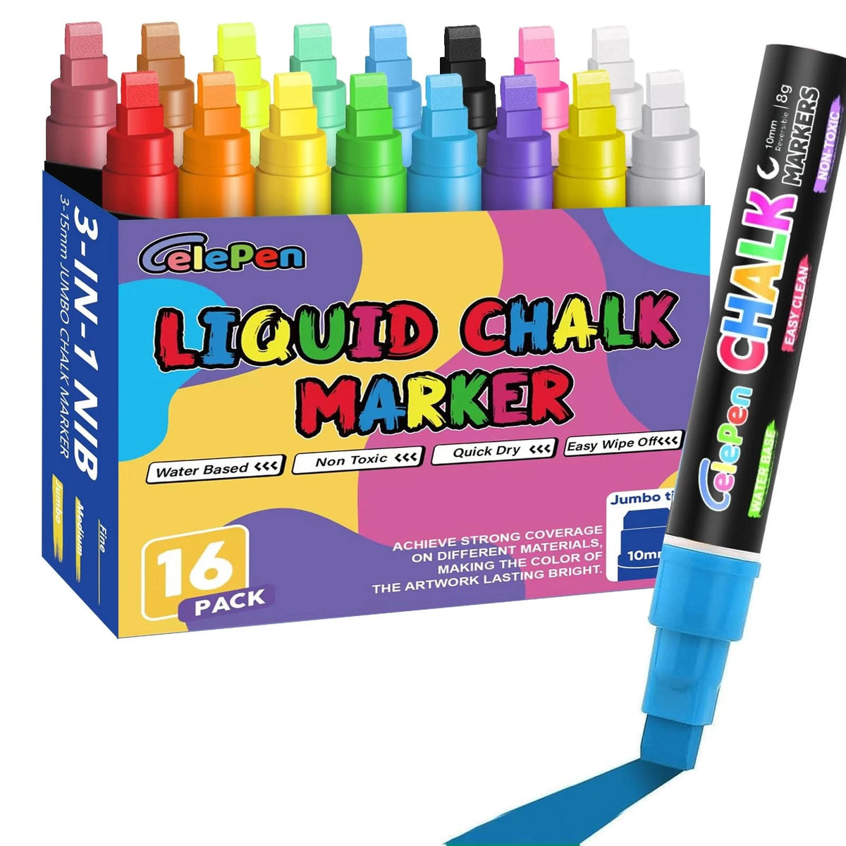 Window Chalk Markers for Cars - 16 Colors Jumbo Liquid Chalk