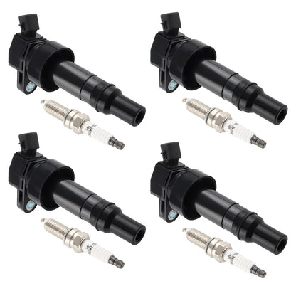 Set of 4 Ignition Coils + Spark Plugs for Hyundai Accent Kia Rio Soul (2012–2019)