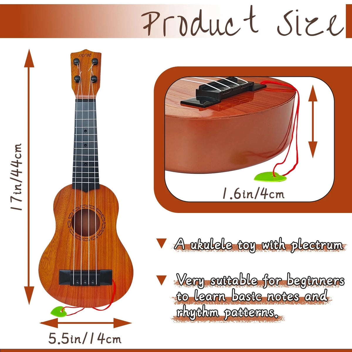 Kids Toy Ukulele Guitar 17 Inch Classical Wood Color