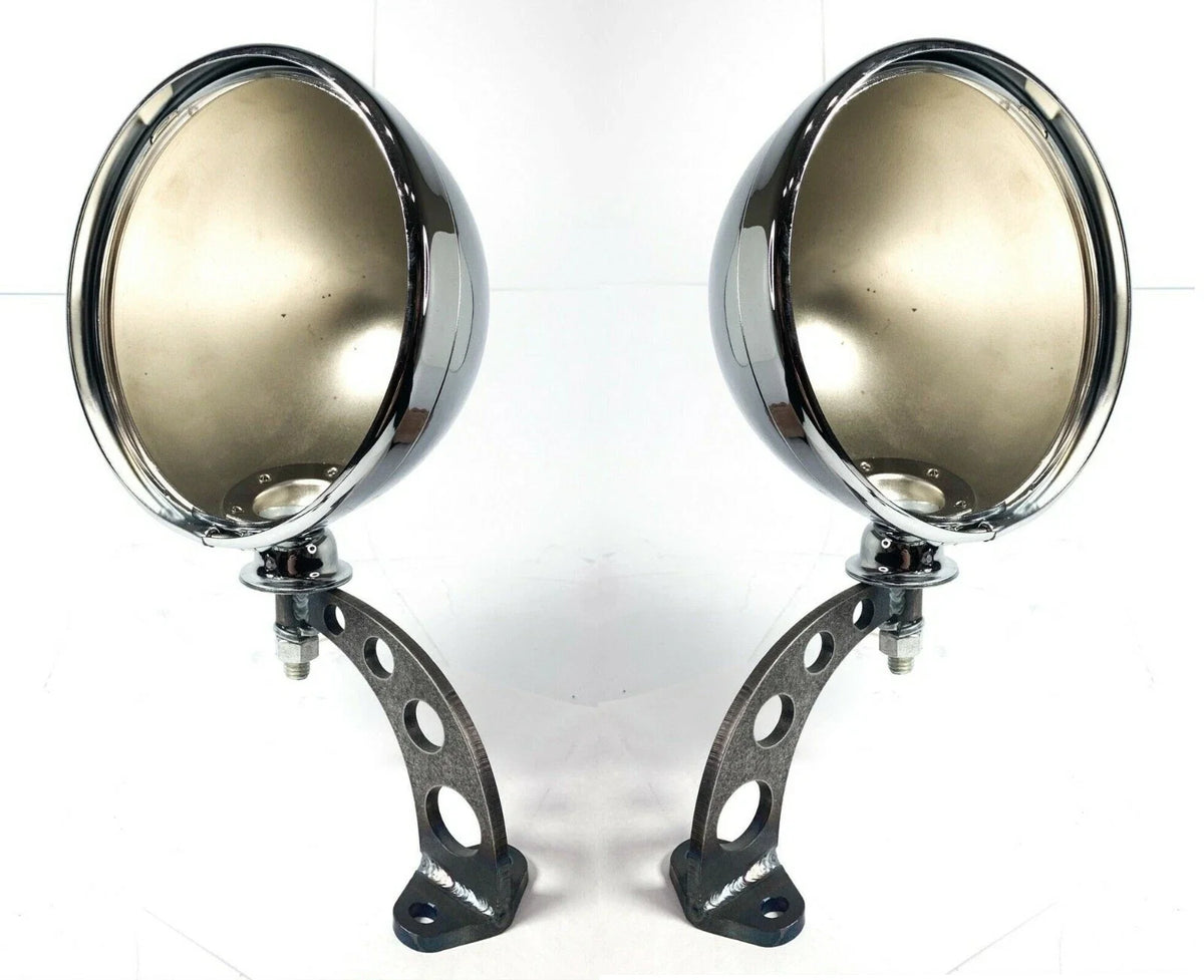Pair Drilled Headlight Stands Chrome for Dietz Buckets Custom Steel Frame (—)