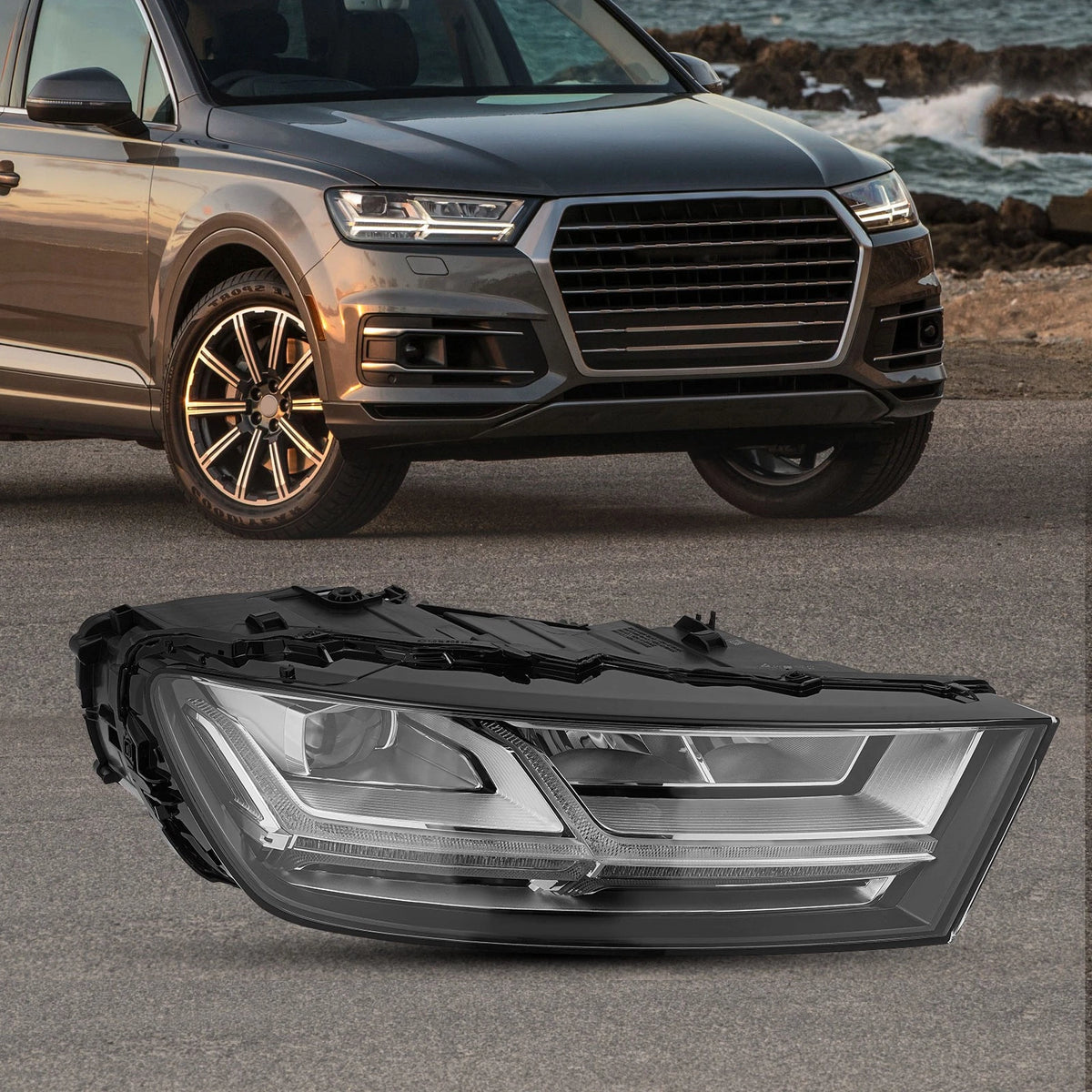 Right Headlight for Audi Q7 (2017–2019) 4M0941034B w/ LED Daytime Running Light