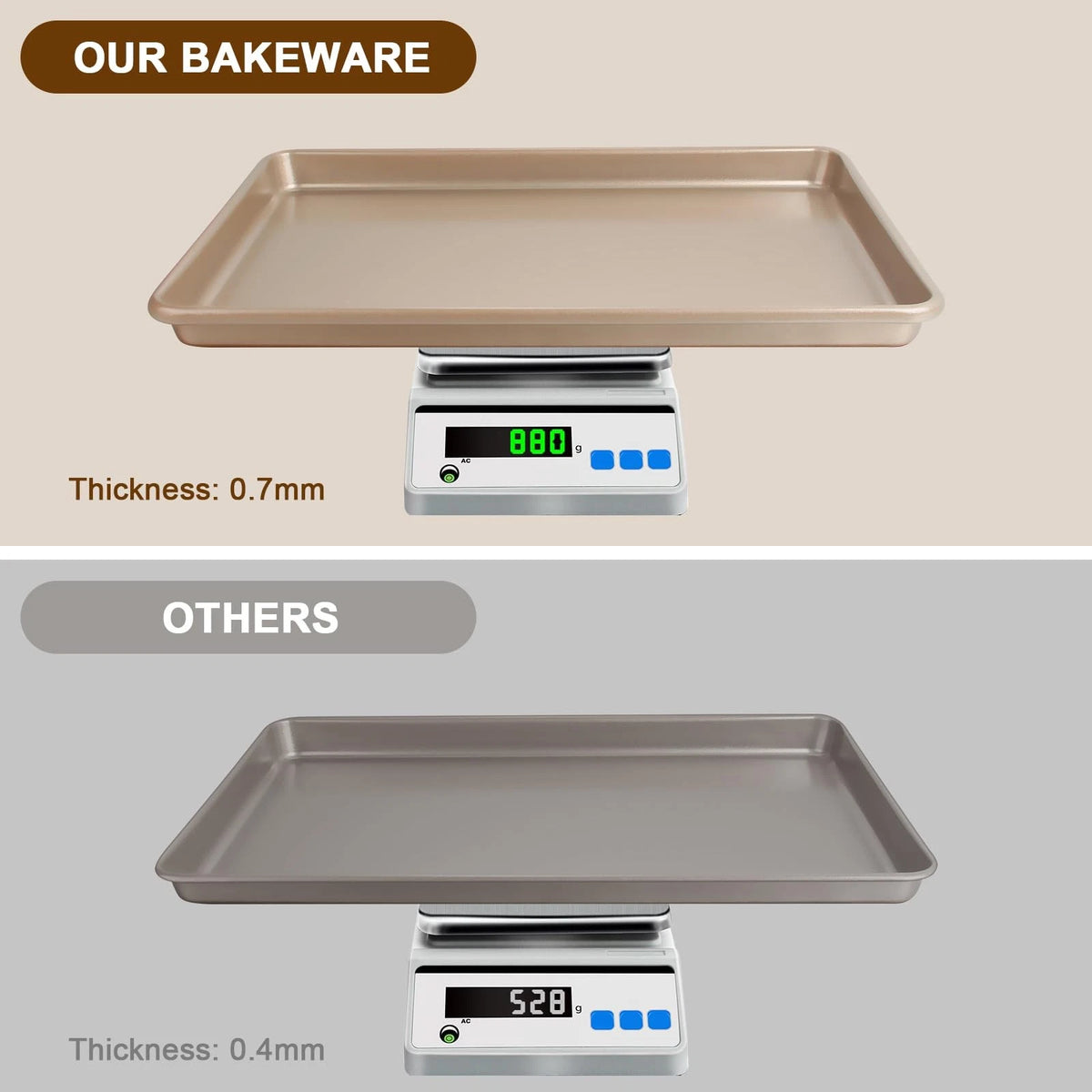 Baking Sheet Pan Set of 3 for Large Cookies (Champagne Gold)