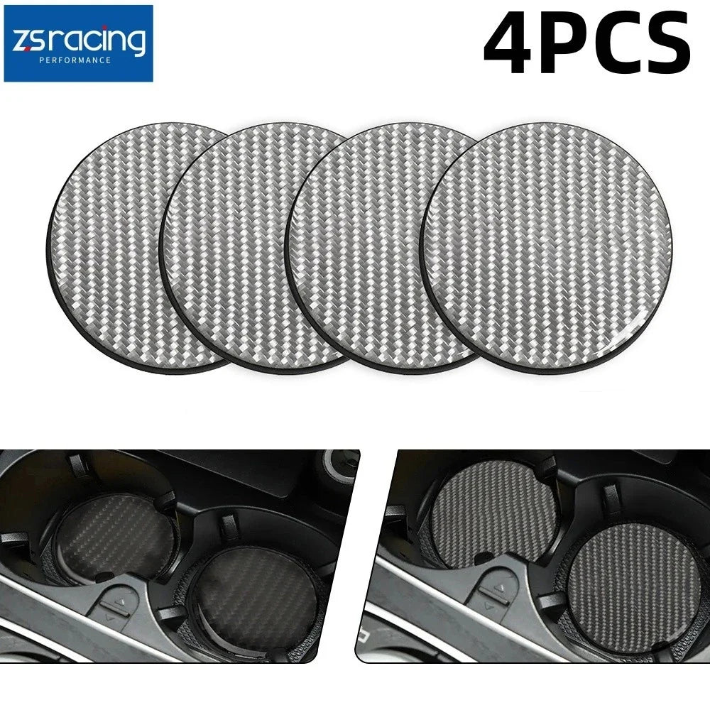 Set of 4 Carbon Fiber Cup Holder Pads for Universal Vehicles (Non-Slip)