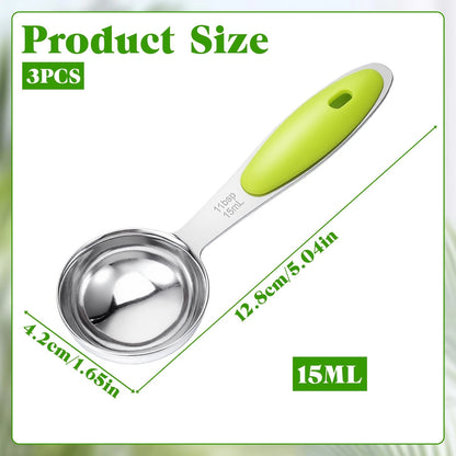 3 Pcs Measuring Spoon Set (3 tsp, 1/2 oz, 15 ml) - Medium, Green