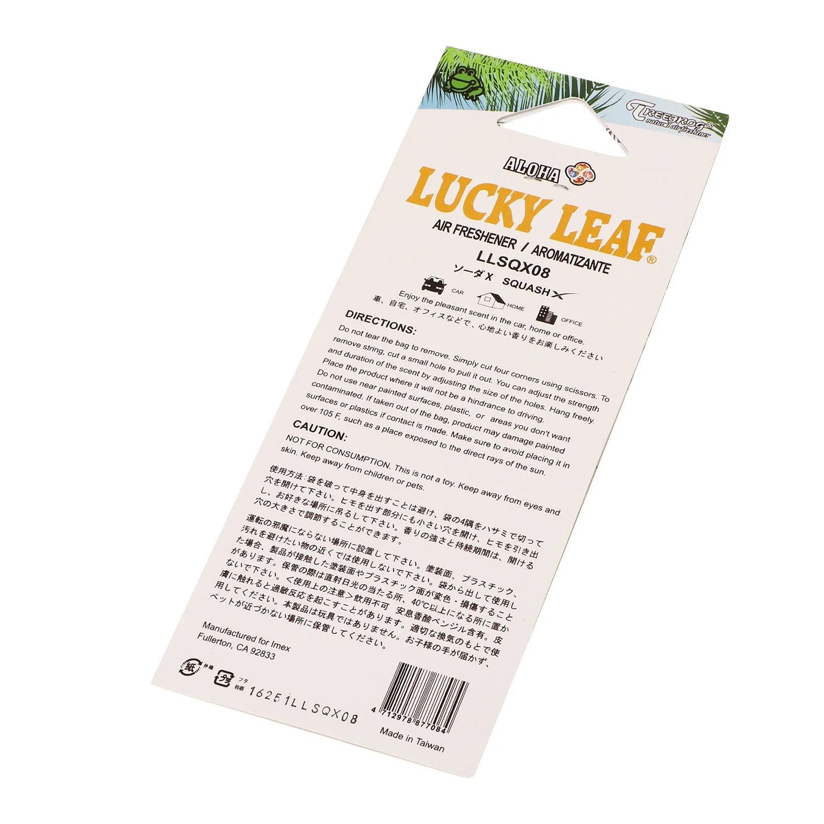 Hanging Air Freshener for Auto Home Office - Tree Frog Lucky Leaf Squash X Scent