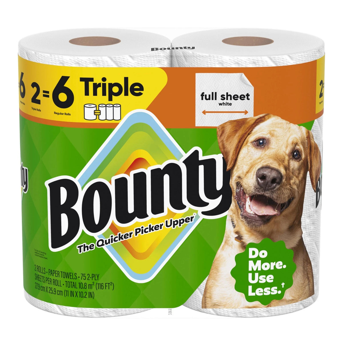 2X Bounty Full Sheet Paper Towels, 75 Sheets, White (Pack of 2)