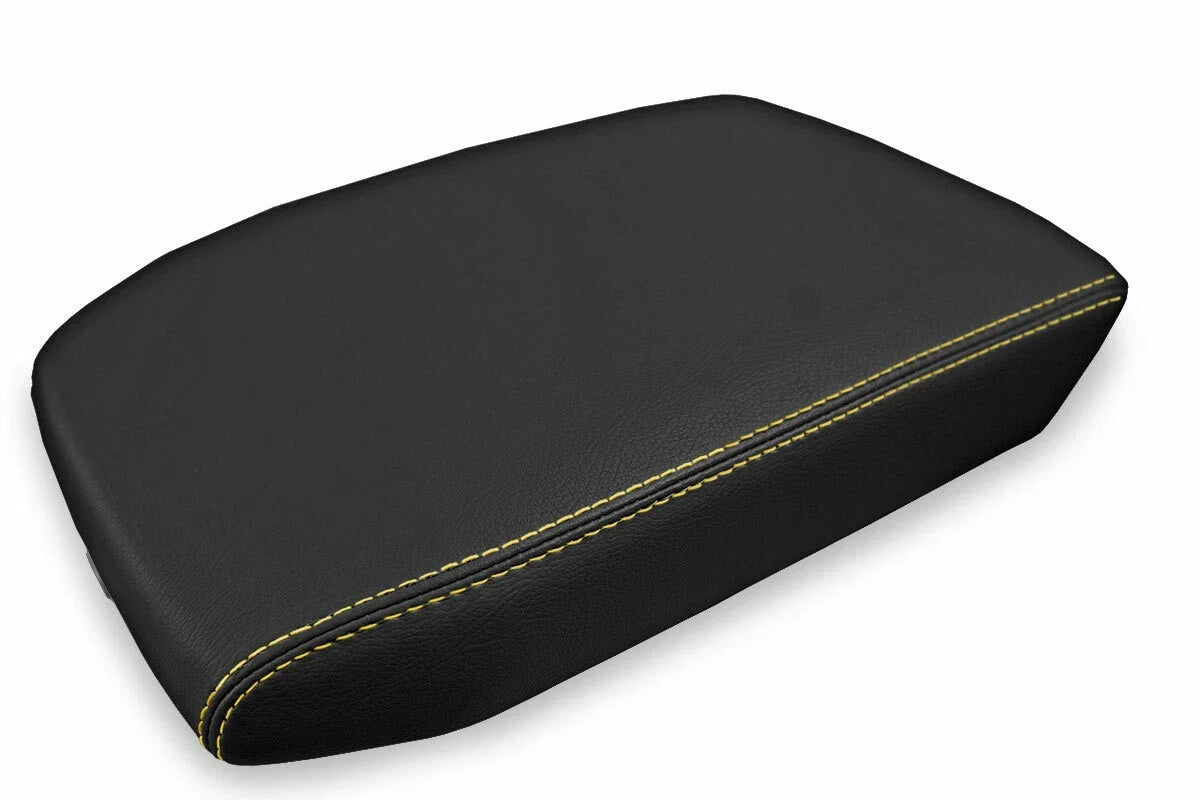 Leather Console Lid Armrest Cover for Volkswagen Atlas (2018–2021) Yellow Stitch