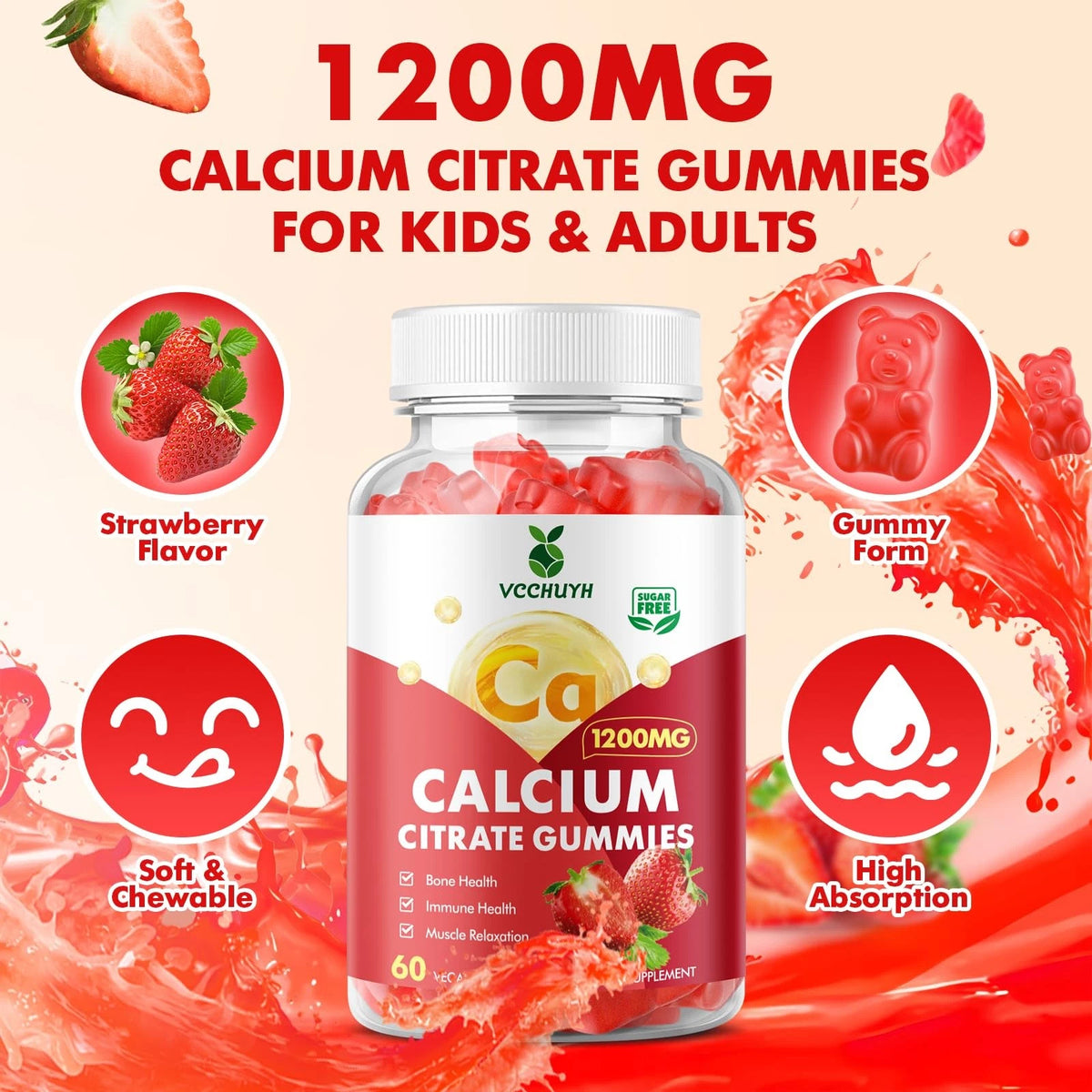 Calcium Citrate Gummies 1200mg for Adults (60 Count)