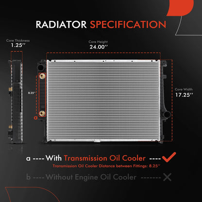 Radiator with Transmission Oil Cooler for BMW 535i 1988–1993