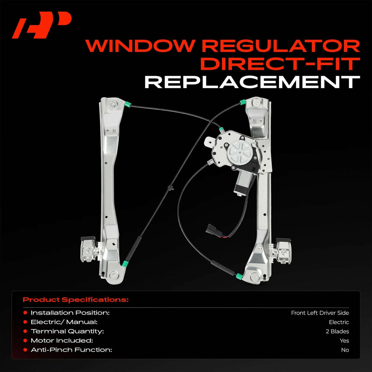 Front Left Power Window Regulator w/ Motor for Chevrolet Caprice (2011–2013) 92191030, 751-784, 21-2148