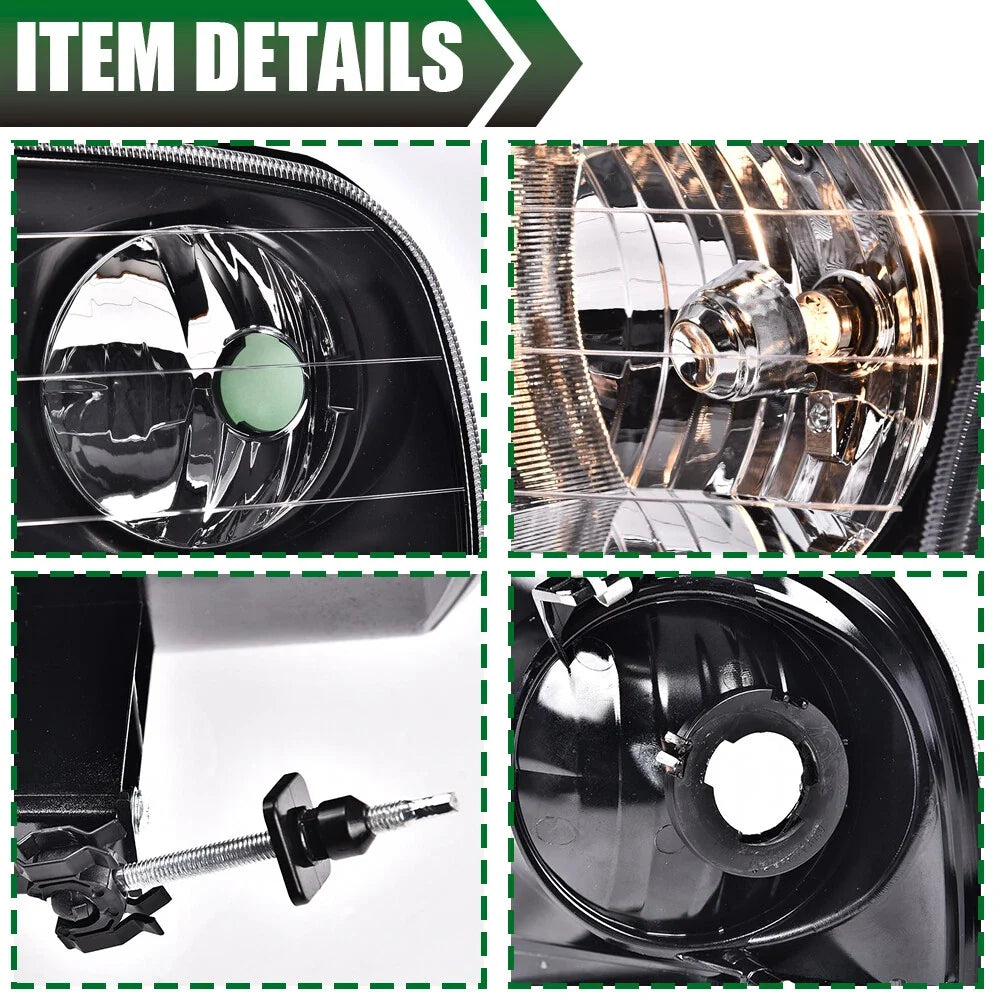 Set of 2 Black Headlights and Corner Lights for Ford F150, Expedition
