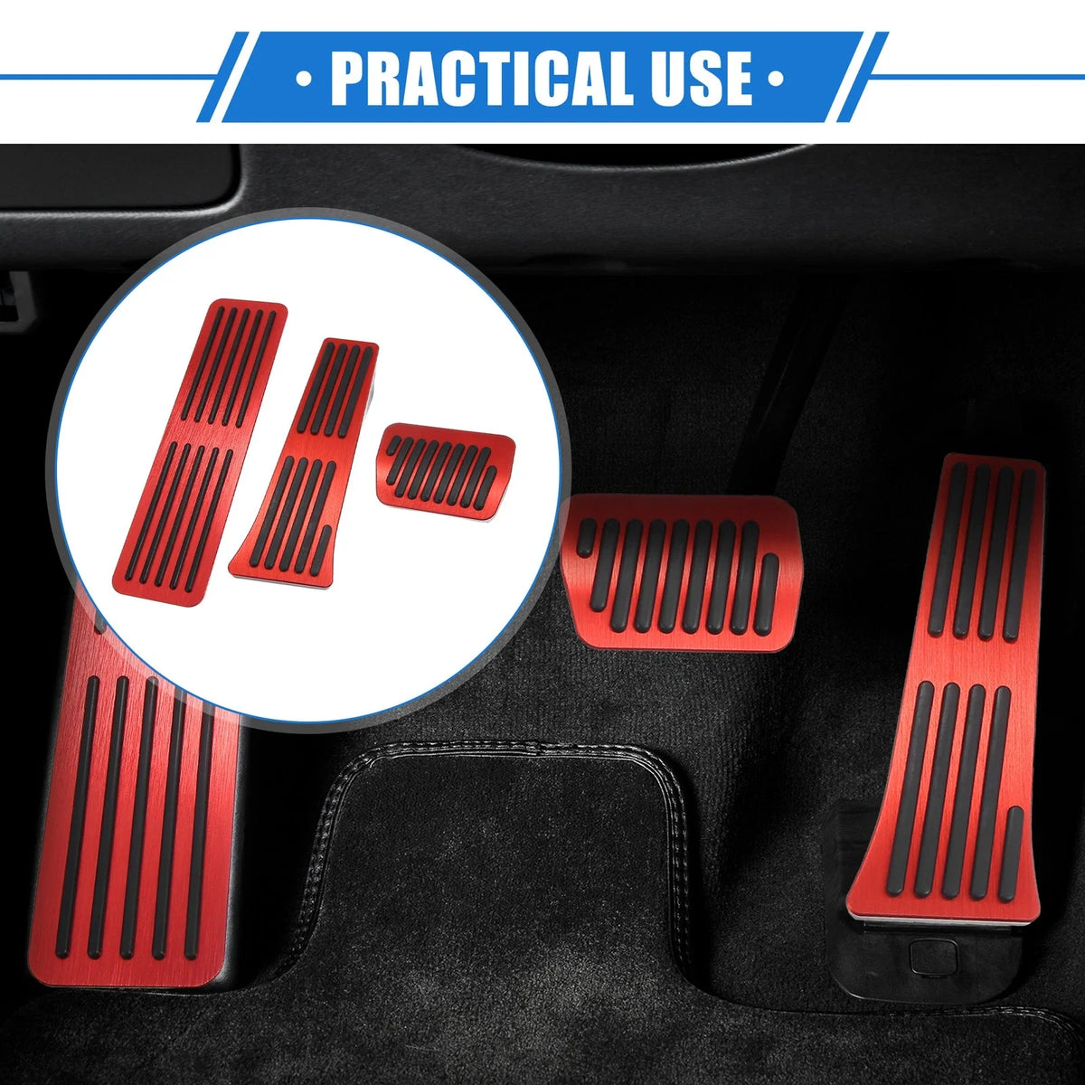 3 Pcs Gas Accelerator Brake Foot Rest Pedal for Ford Explorer (2020–2023) Red